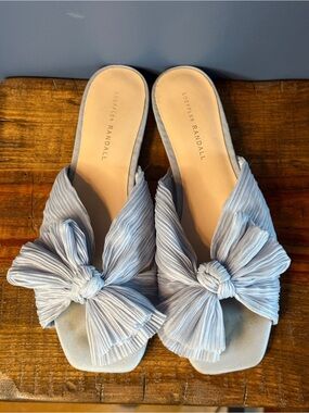 Loeffler Randall Powder Blue Pleated Bow Slide Sandals